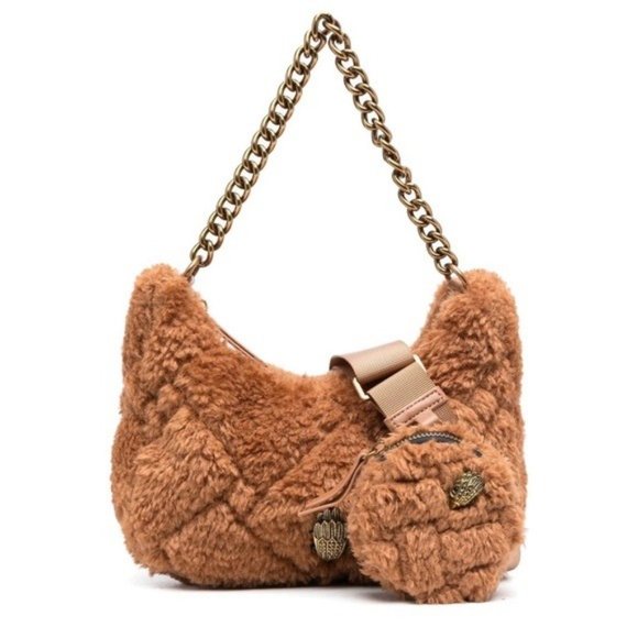 Kurt Geiger London Faux Fur Multi Crossbody w Pouch NWT Camel Chain Strap Eagle - Picture 1 of 12